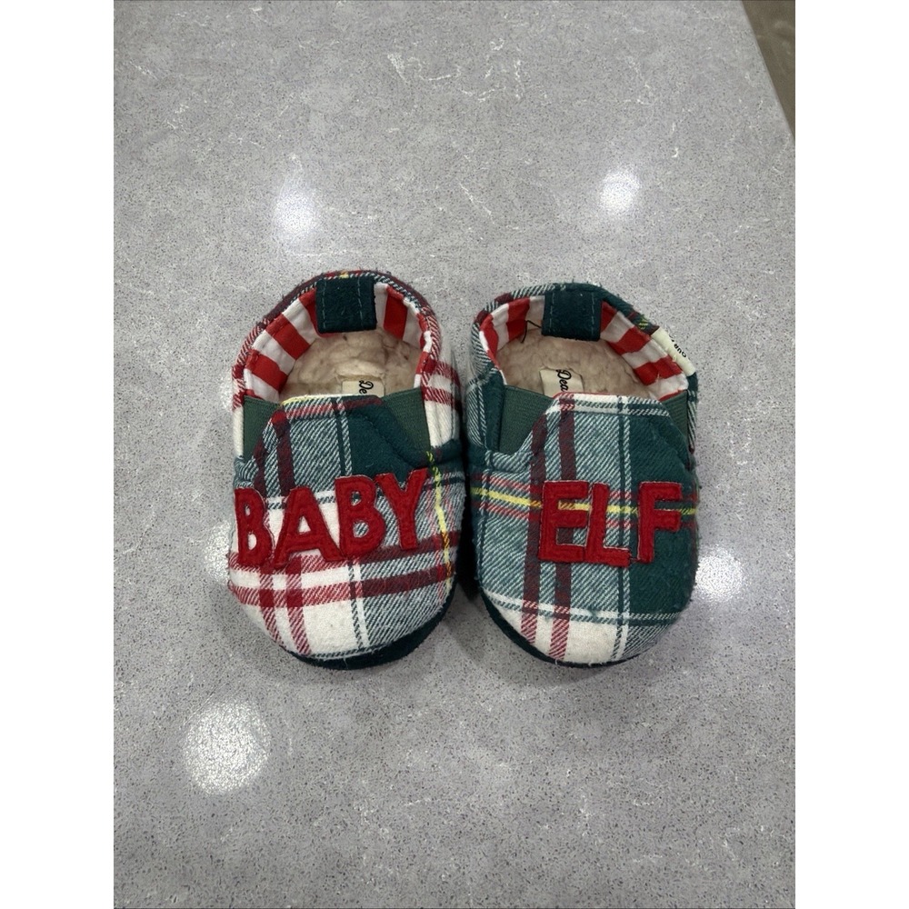 Dearfoams Baby Elf Green Plaid Slippers Shoes Infant Boy Girl Size 9-12 Months